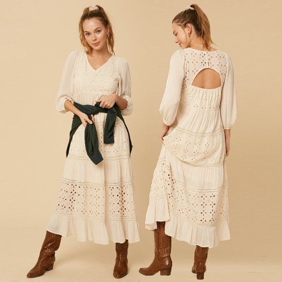 Listicle Pink Maxi Dress NWT • Rayon • Long Sleeve Boho Textured Embroidered - Picture 1 of 11